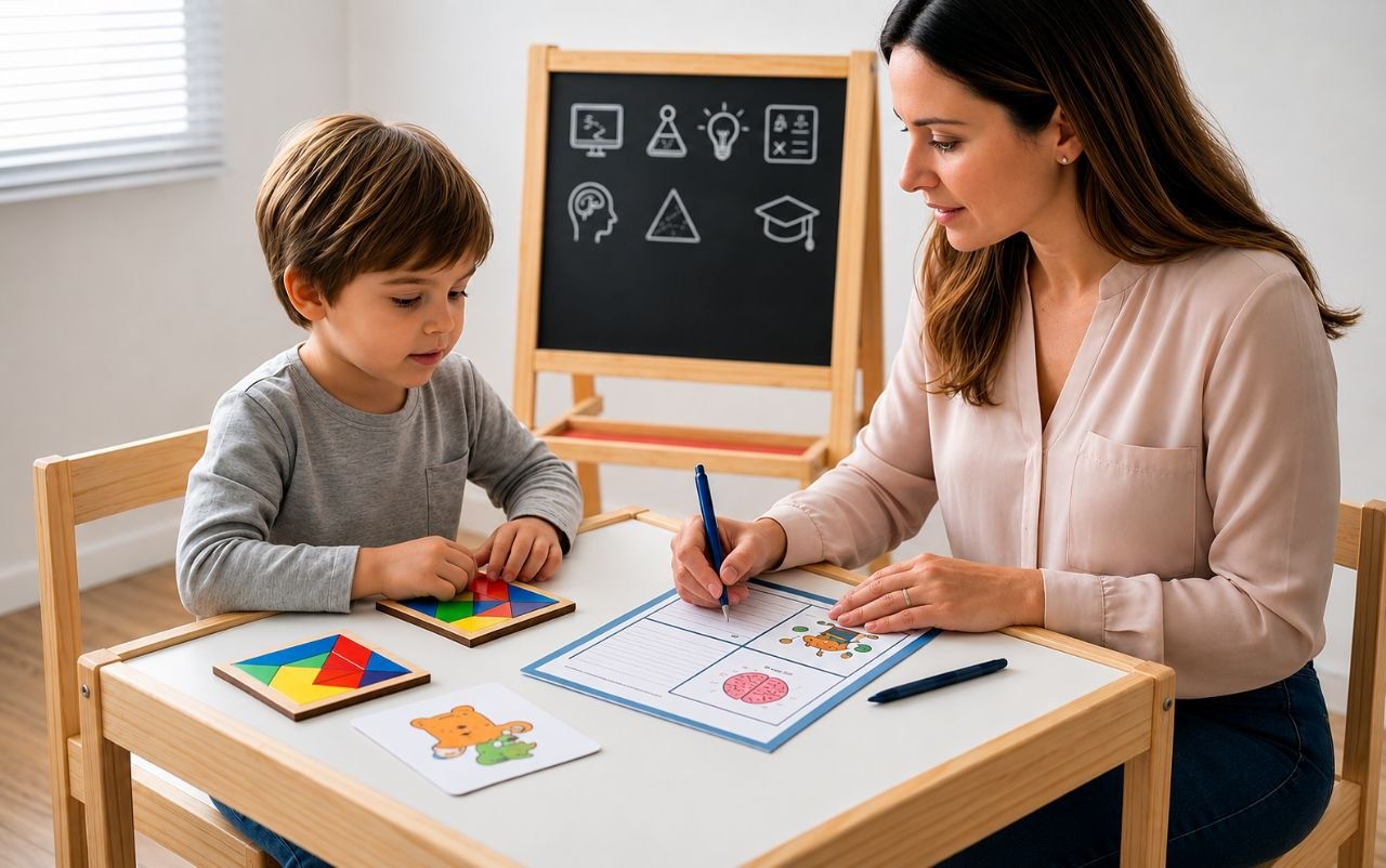Família conversa com profissional sobre aprendizagem